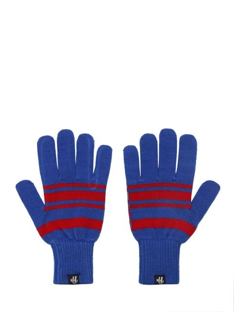 Men Blue & Red Striped Acrylic Gloves