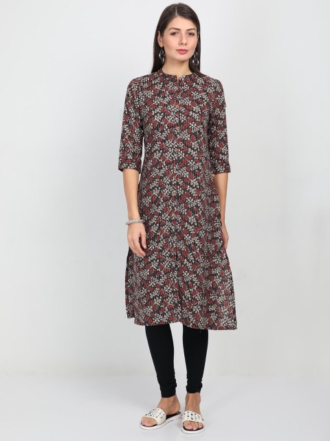 

Alena Women Rust Brown & White Floral Printed A-Line Kurta