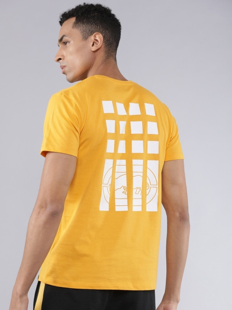 

Ecko Unltd Men Mustard Yellow & White Slim Fit Brand Logo Print Round Neck T-shirt