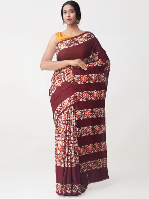

Unnati Silks Maroon & Orange Printed Pure Cotton Kota Saree