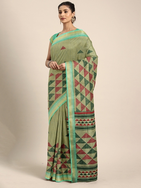 

KALINI Green & Maroon Silk Blend Printed Kota Saree