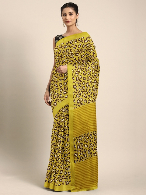 

KALINI Mustard Yellow & Brown Silk Blend Printed Saree