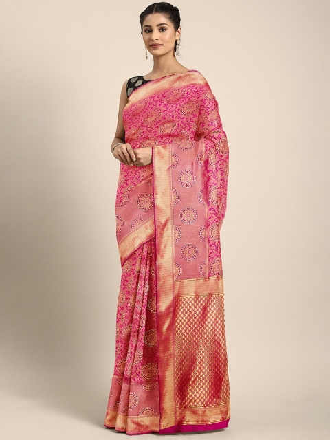 

KALINI Pink & Golden Poly Silk Woven Design Banarasi Saree