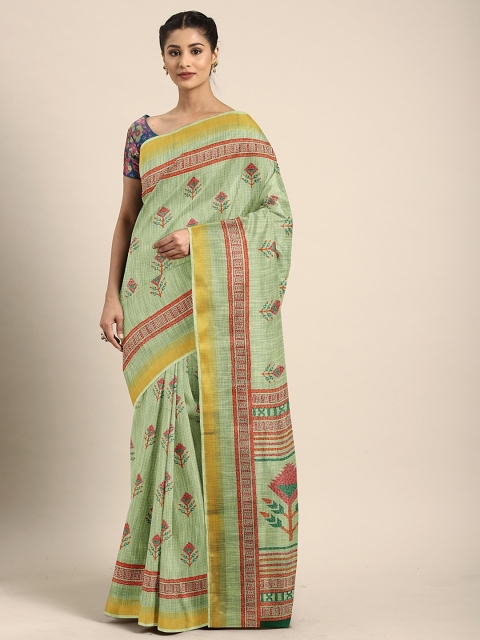 

KALINI Green & Red Silk Blend Printed Kota Saree