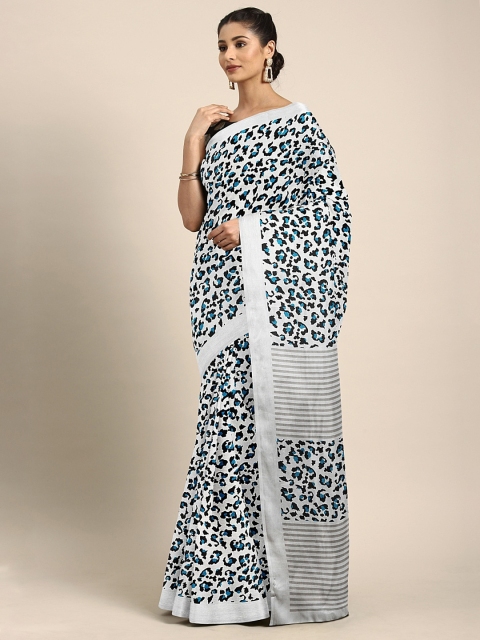 

KALINI Off-White & Blue Silk Blend Printed Saree