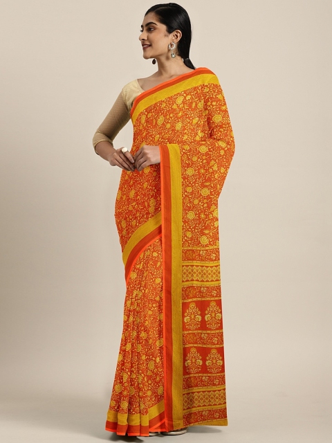 

KALINI Orange & Mustard Yellow Pure Chiffon Printed Saree