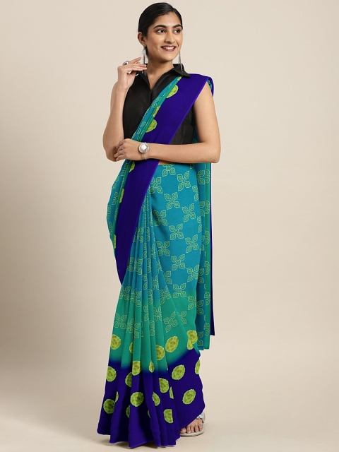 

KALINI Blue & Yellow Pure Chiffon Printed Saree