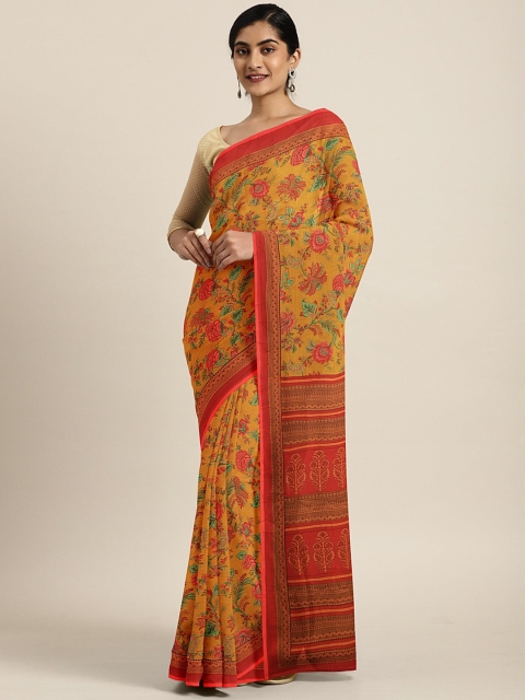 

KALINI Mustard Yellow & Red Pure Chiffon Printed Saree