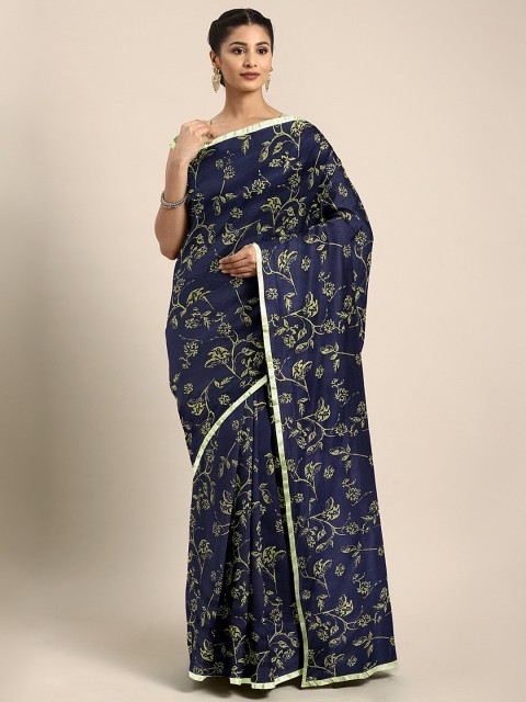

KALINI Navy Blue & Green Nylon Printed Saree