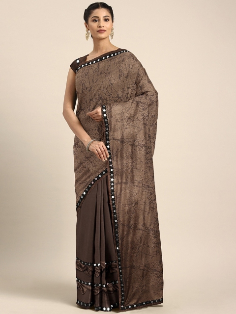 

KALINI Brown Printed Silk Blend Half & Half Celebrity Saree with Ruffle Detailing