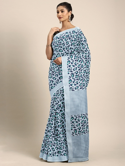 

KALINI Blue & Green Silk Blend Printed Saree
