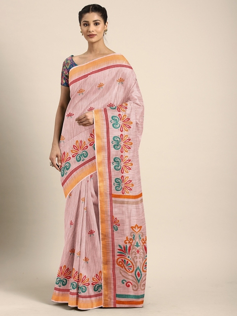 

KALINI Pink & Orange Silk Blend Printed Kota Saree