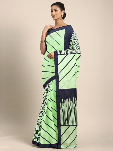 

KALINI Navy Blue & Lime Green Silk Blend Printed Saree