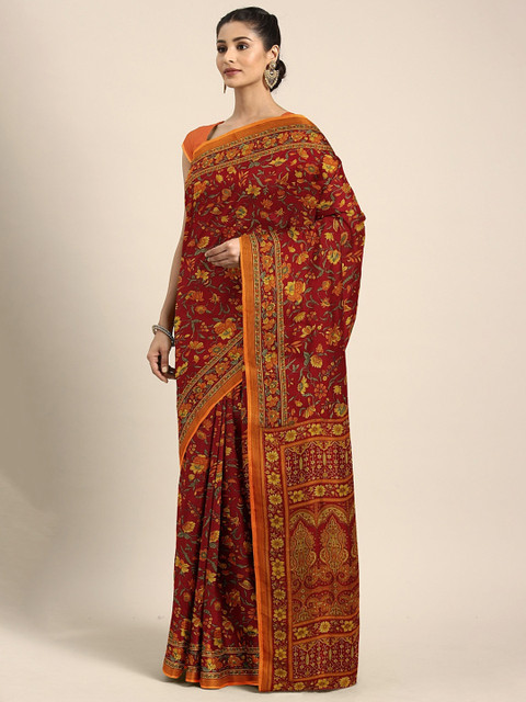 

KALINI Maroon & Orange Pure Chiffon Printed Saree