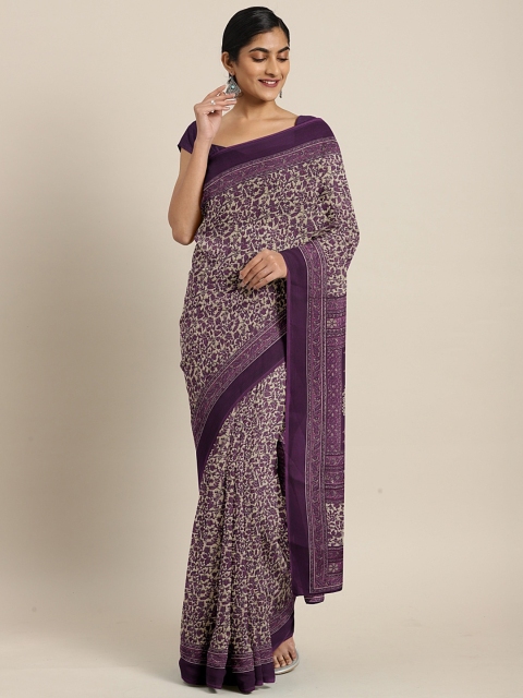 

KALINI Purple & Beige Pure Chiffon Floral Printed Celebrity Saree