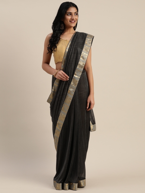 

KALINI Black Solid Silk Blend Saree