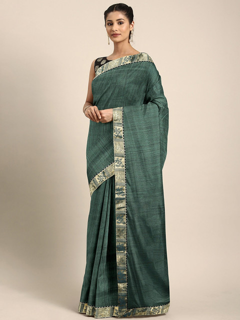 

KALINI Green Solid Silk Blend Saree