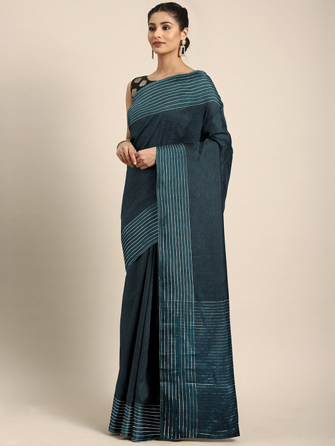 

KALINI Teal Blue Solid Poly Silk Saree