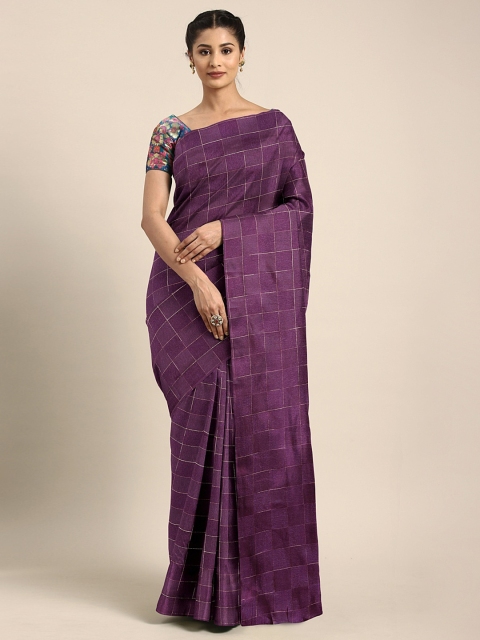 

KALINI Purple & Golden Poly Silk Checked Saree