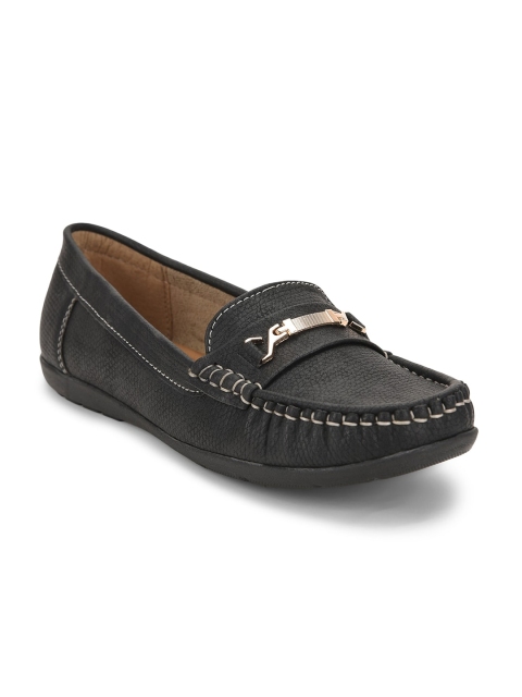 

SALARIO Women Black Texture Horsebit Loafers