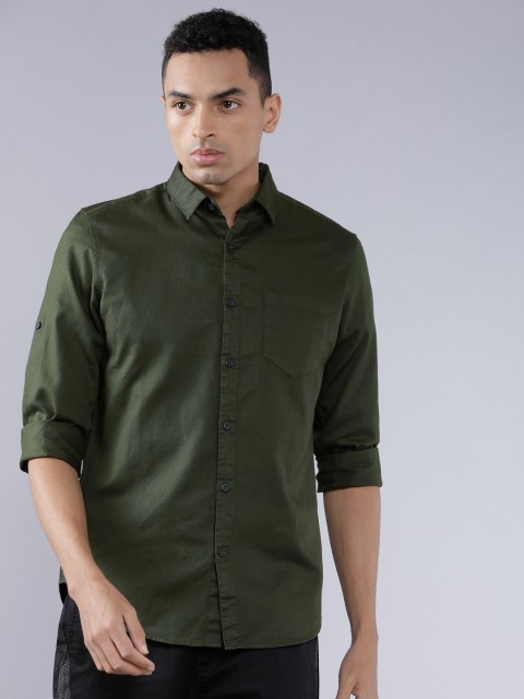 

HIGHLANDER Men Olive Green Slim Fit Solid Casual Shirt