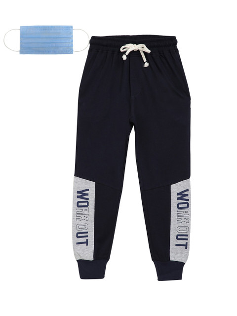 

Lil Tomatoes Boys Navy Blue Grey Colourblocked Straight-Fit Joggers