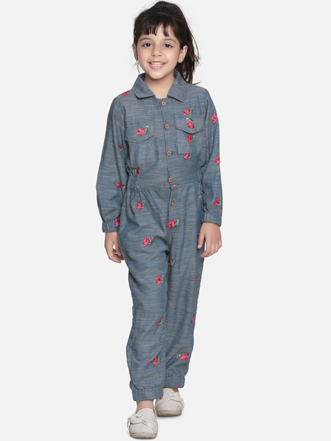 

Fairies Forever Girls Grey & Pink Embroidered Basic Jumpsuit