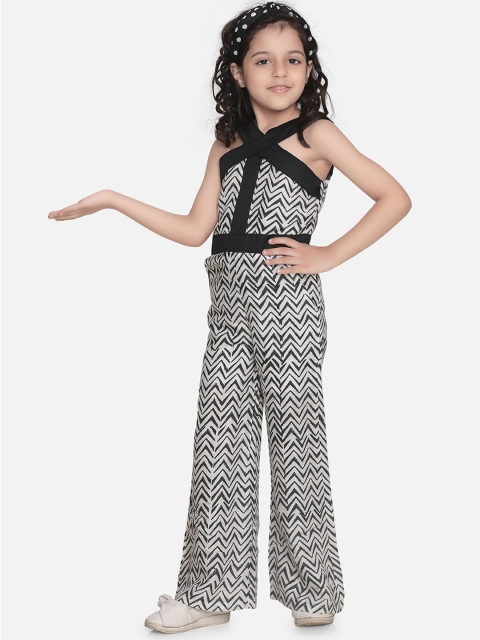 

Fairies Forever Girls Black & White Chevron Printed Basic Jumpsuit