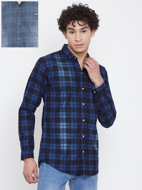 

Camey Men Navy Blue Regular Fit Checked Reversible Casual Shirt