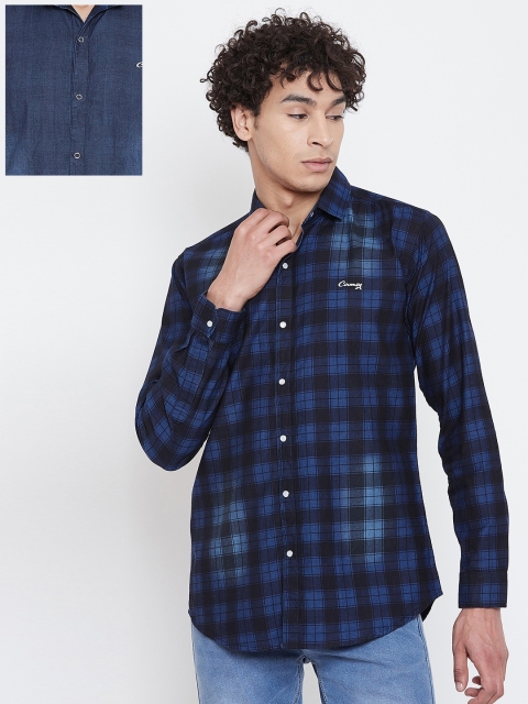

Camey Men Navy Blue Regular Fit Checked Reversible Casual Shirt