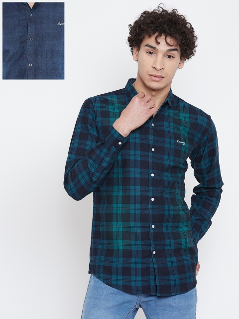 

Camey Men Blue & Black Reversible Regular Fit Checked Casual Shirt