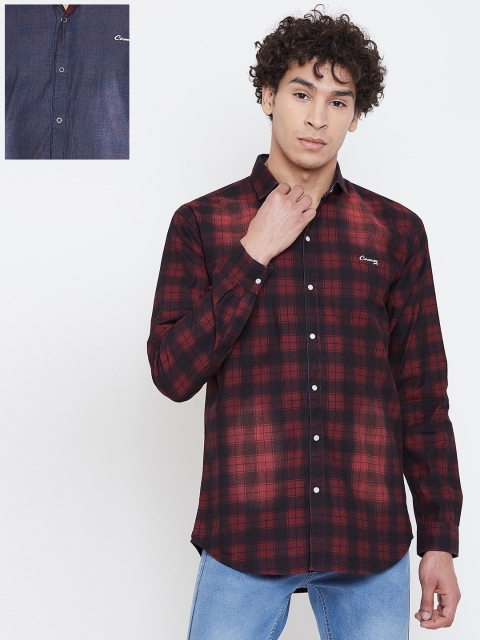 

Camey Men Red & Black Reversible Regular Fit Checked Casual Shirt