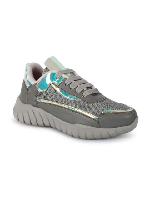 

ZAPATOZ Women Grey Woven Design Iridescent Effect Walking Shoes