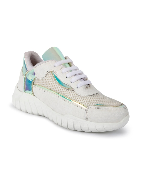 

ZAPATOZ Women White Woven Design Iridescent Effect Walking Shoes