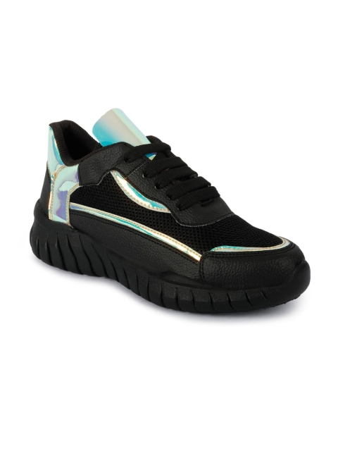 

ZAPATOZ Women Black Woven Design Iridescent Effect Walking Shoes