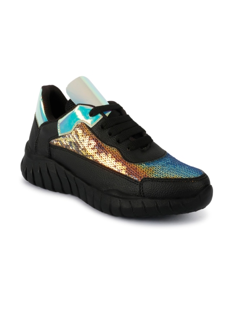 

ZAPATOZ Women Black Sequinned Walking Shoes with Iridescent Effect