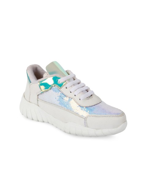 

ZAPATOZ Women White Sequinned Walking Shoes with Iridescent Effect