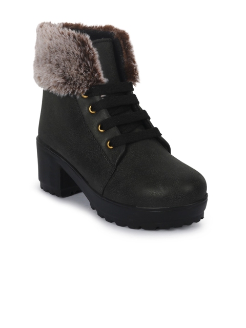 

ZAPATOZ Women Black Solid Mid-Top Heeled Boots