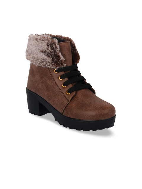 

ZAPATOZ Women Coffee Brown Solid Mid-Top Heeled Boots
