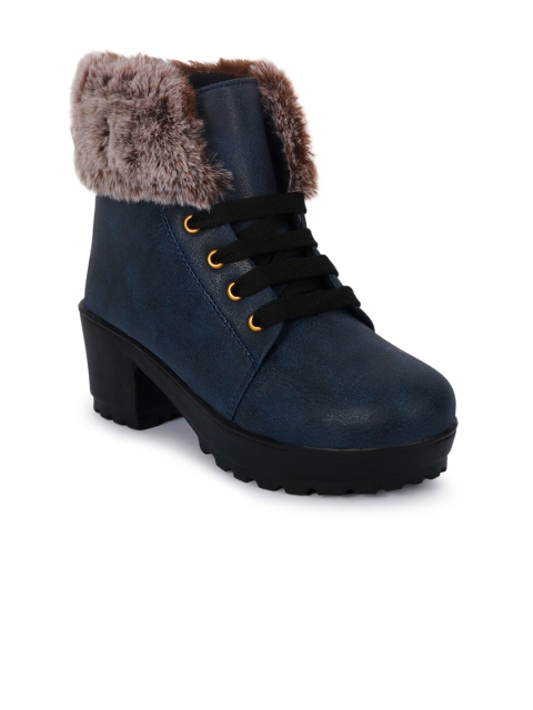 

ZAPATOZ Women Navy Blue Solid Mid-Top Heeled Boots