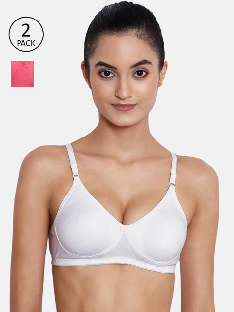 

ABELINO Pack of 2 Solid Non-Wired Non Padded T-shirt Bras, Pink