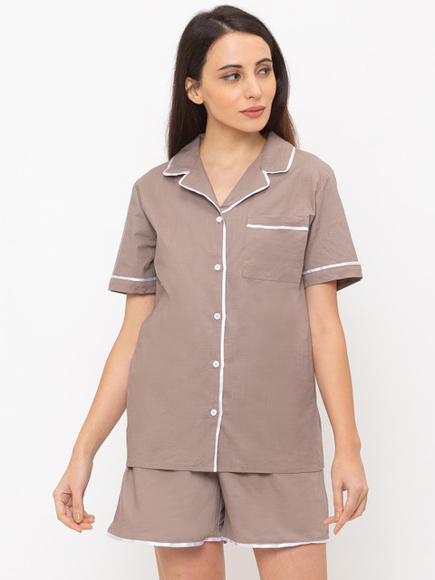 

Nick&Jess Women Taupe Linen Solid Night Suit