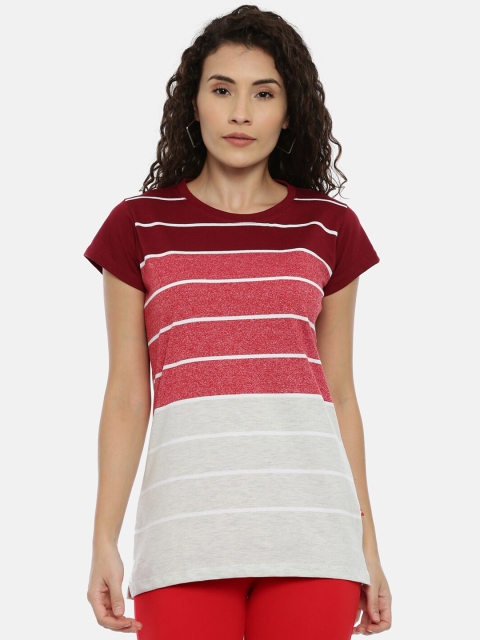 

GOLDSTROMS Women Pink Melange & Grey Melange Striped Round Neck T-shirt