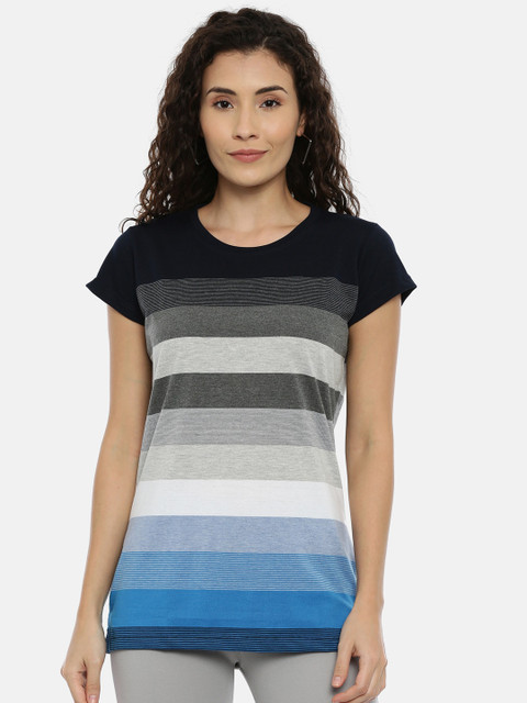 

GOLDSTROMS Women Black & Grey Striped Round Neck T-shirt