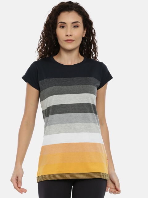 

GOLDSTROMS Women Black & Grey Striped Round Neck T-shirt