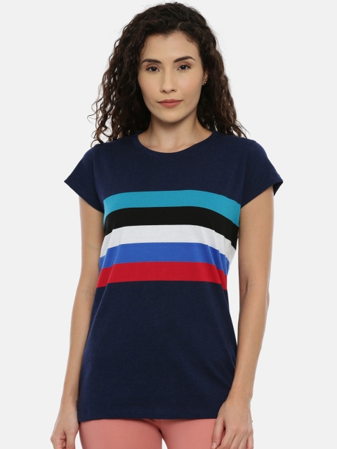 

GOLDSTROMS Women Navy & Red Striped Round Neck T-shirt, Navy blue