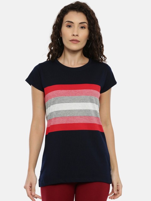 

GOLDSTROMS Women Navy Blue & Red Striped Round Neck T-shirt