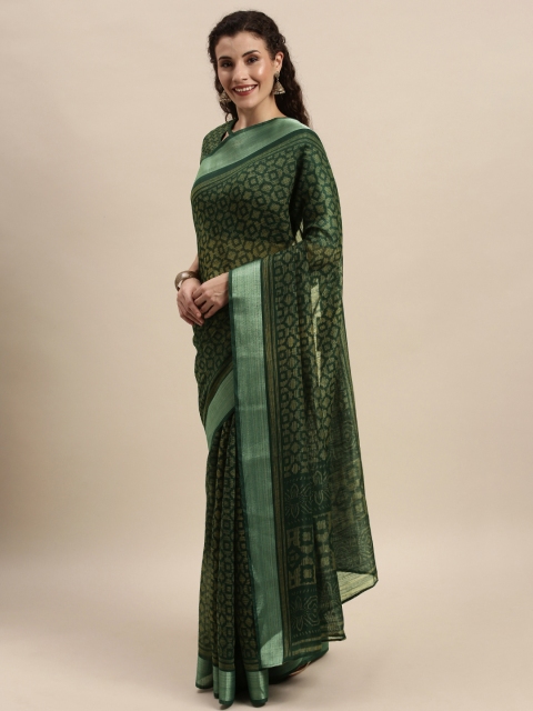 

Kvsfab Green & Yellow Cotton Blend Printed Saree