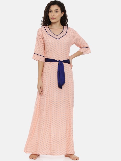 

GOLDSTROMS Peach-Coloured Printed Nightdress With Belt