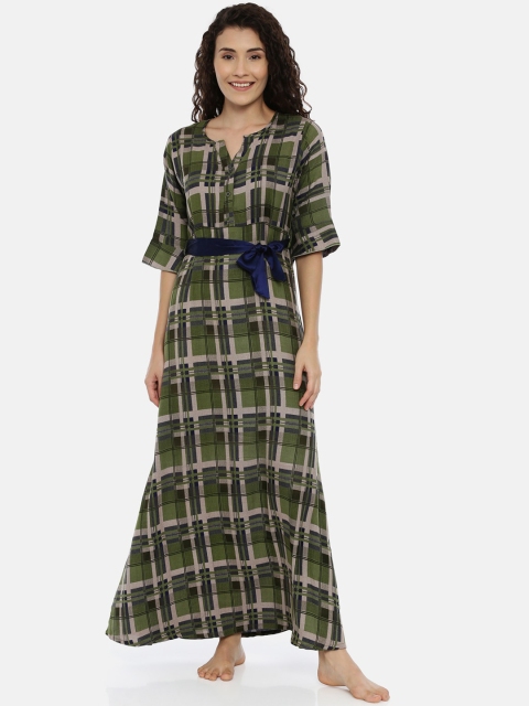 

GOLDSTROMS Olive Green & Grey Checked Nightdress